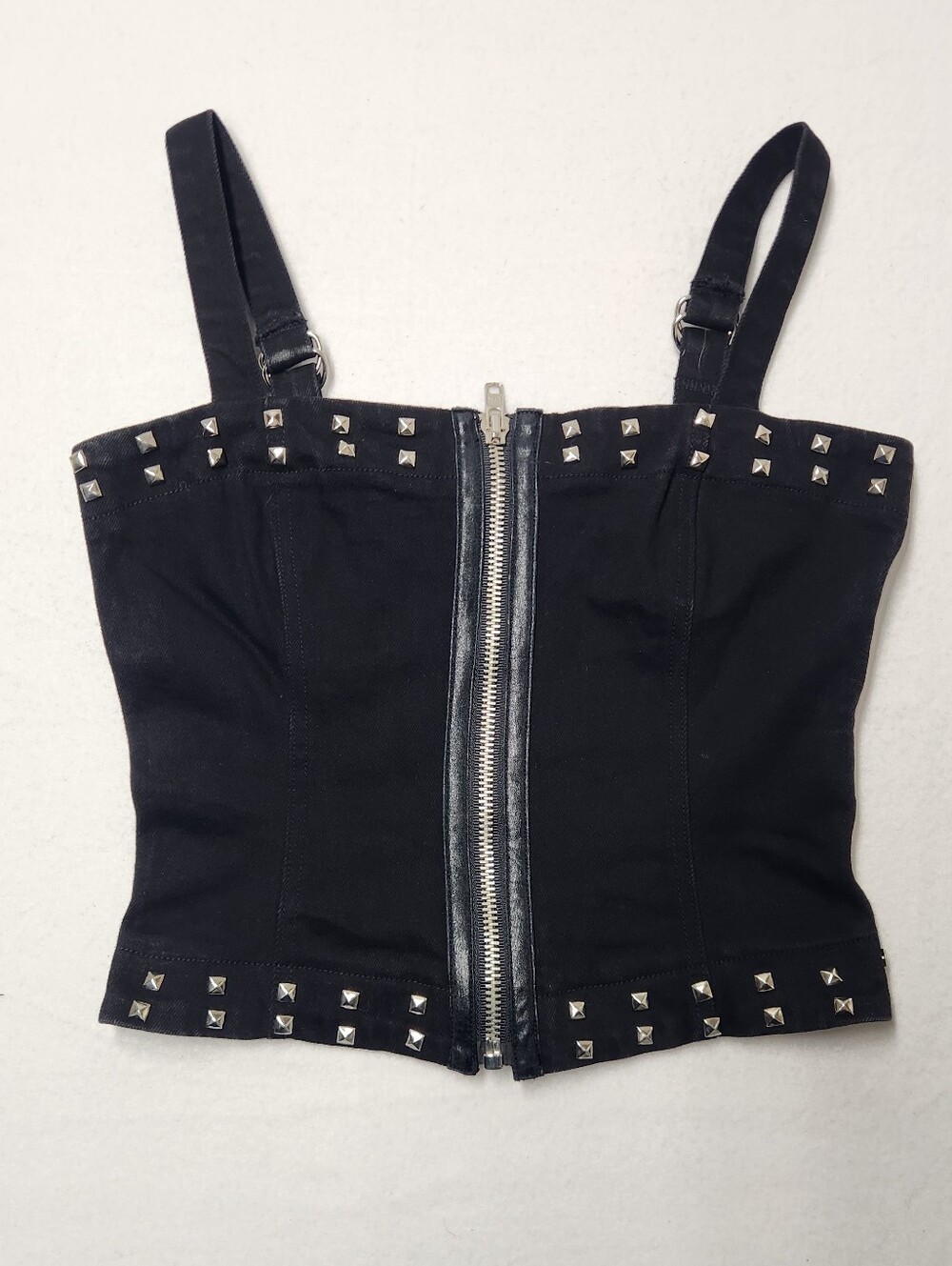 Tripp NYC Black Studded Zip Front Corset Camisole Top Mall Goth Grunge Y2K Sz S